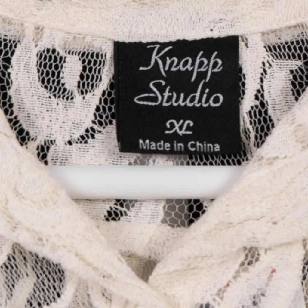 Lace Y2K Blouse XL Collared Sleeveless Sheer Cream Boho Festival Whimsy Fairy - Image 4