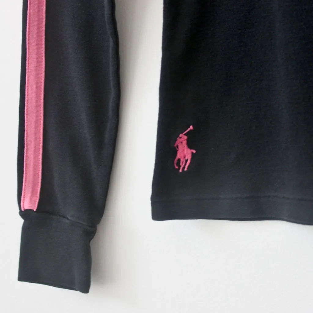 Ralph Lauren Vintage 90's Pink Race Stripe Black Long-Sleeve T-Shirt Extra Small - Image 2