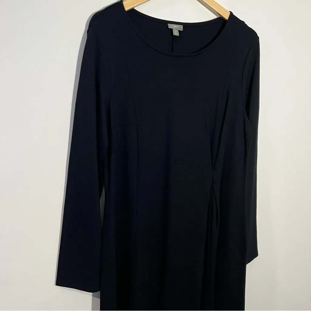New J. Jill‎ Stretch Black Long Sleeves Jersey Knit Dress w/ Side Twist Medium - Image 2