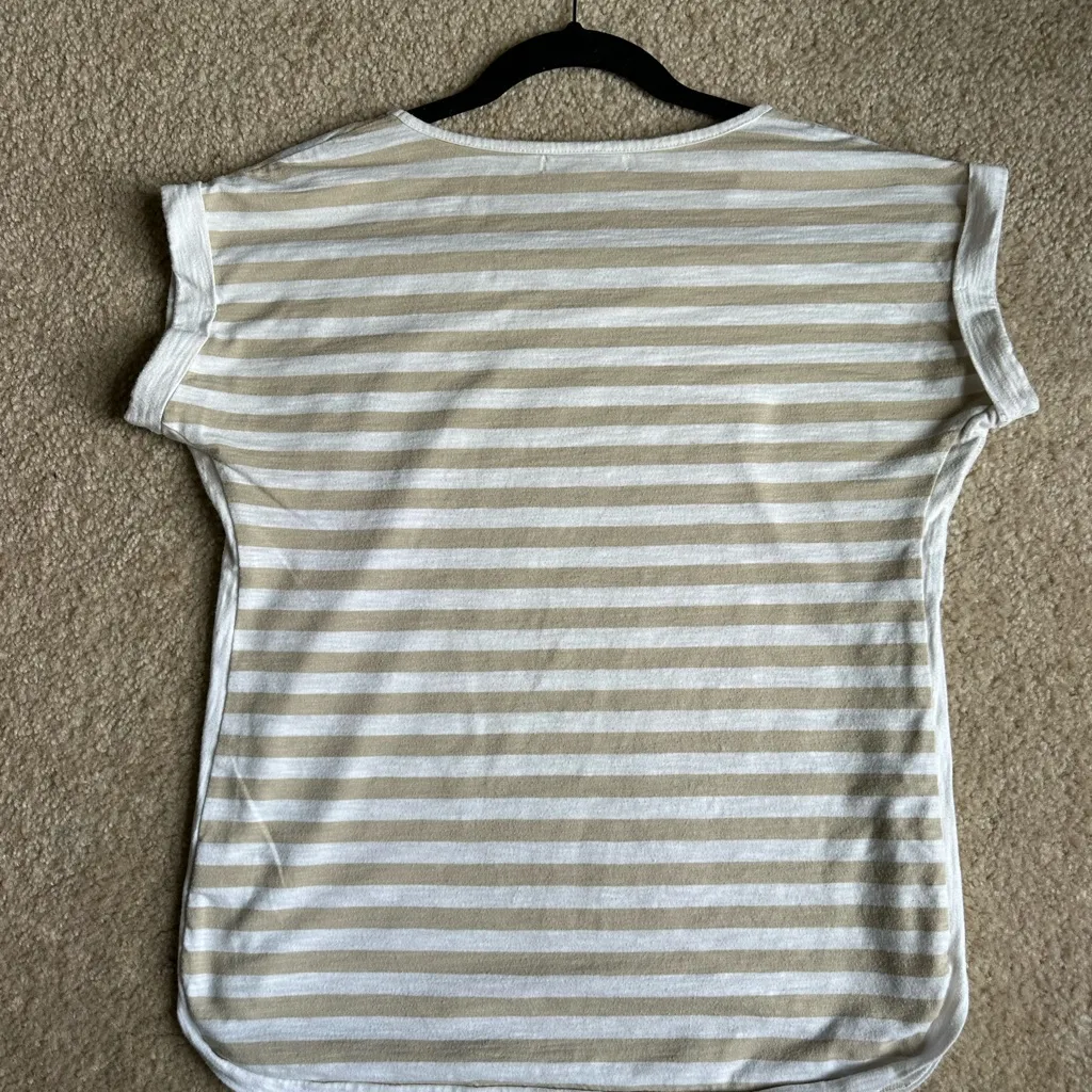 Liz Claiborne Tan and White Striped Tee - Image 4
