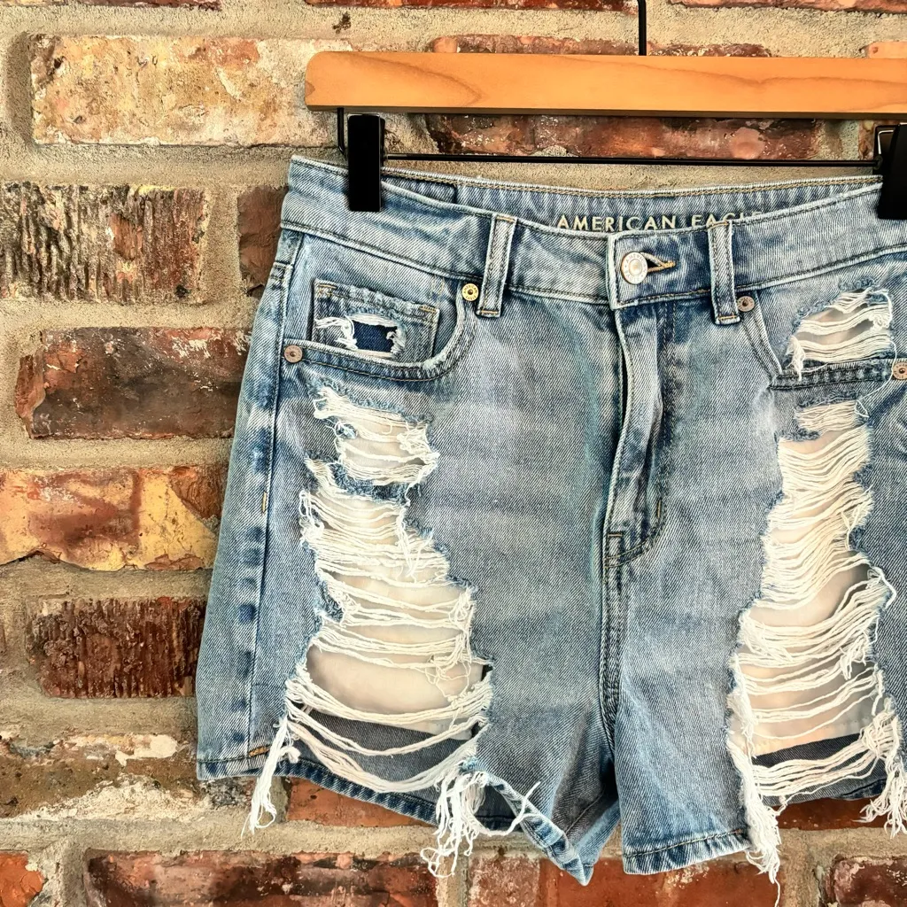 American Eagle Distressed High Rise Mom Shorts, 4 - Image 3