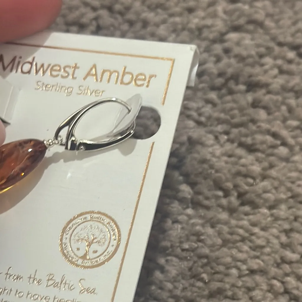 Midwest Amber Sterling Silver Genuine Amber Drop Earrings Orange - Image 3