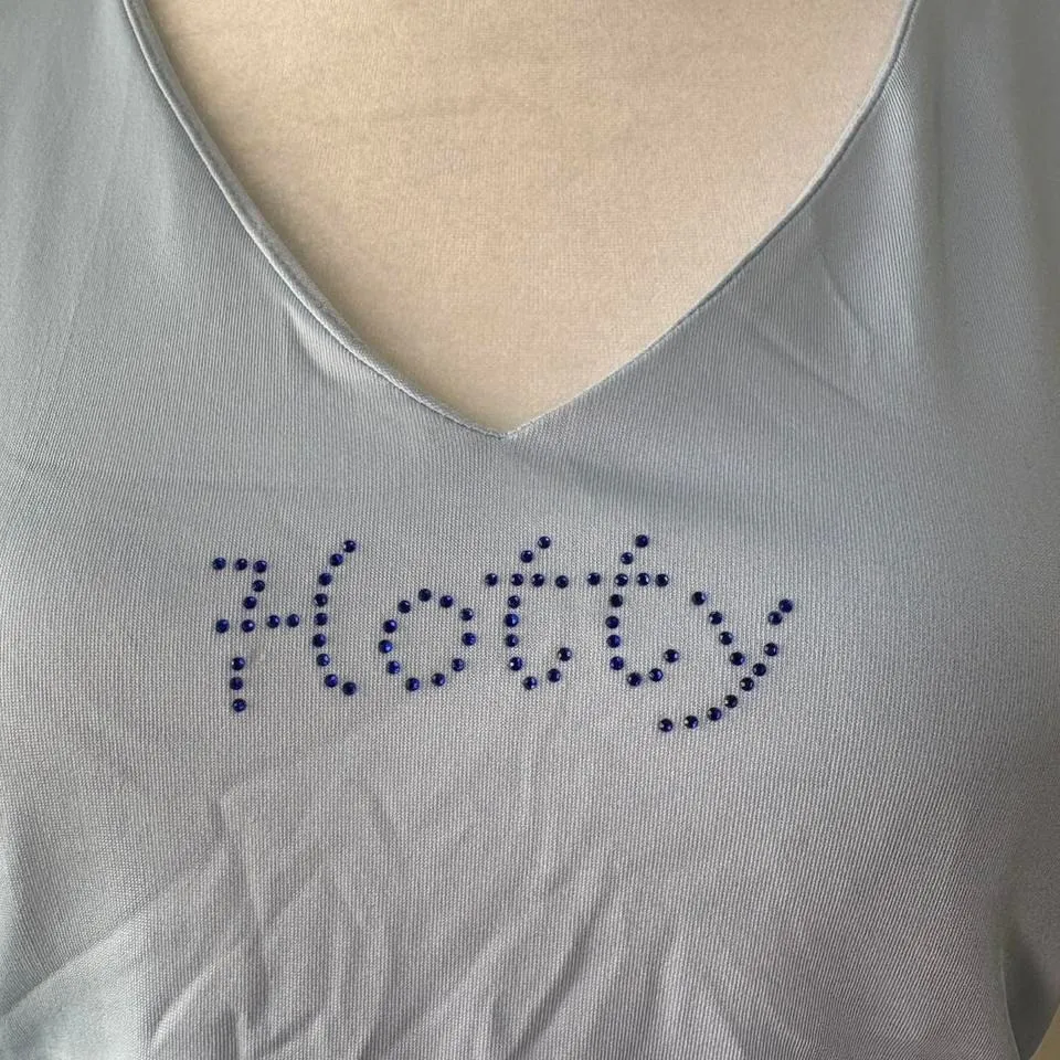 Vintage Y2K Hot Spice "Hotty" Baby Tank Top Blue Rhinestones Glam Graphic Tee Size L - Image 2