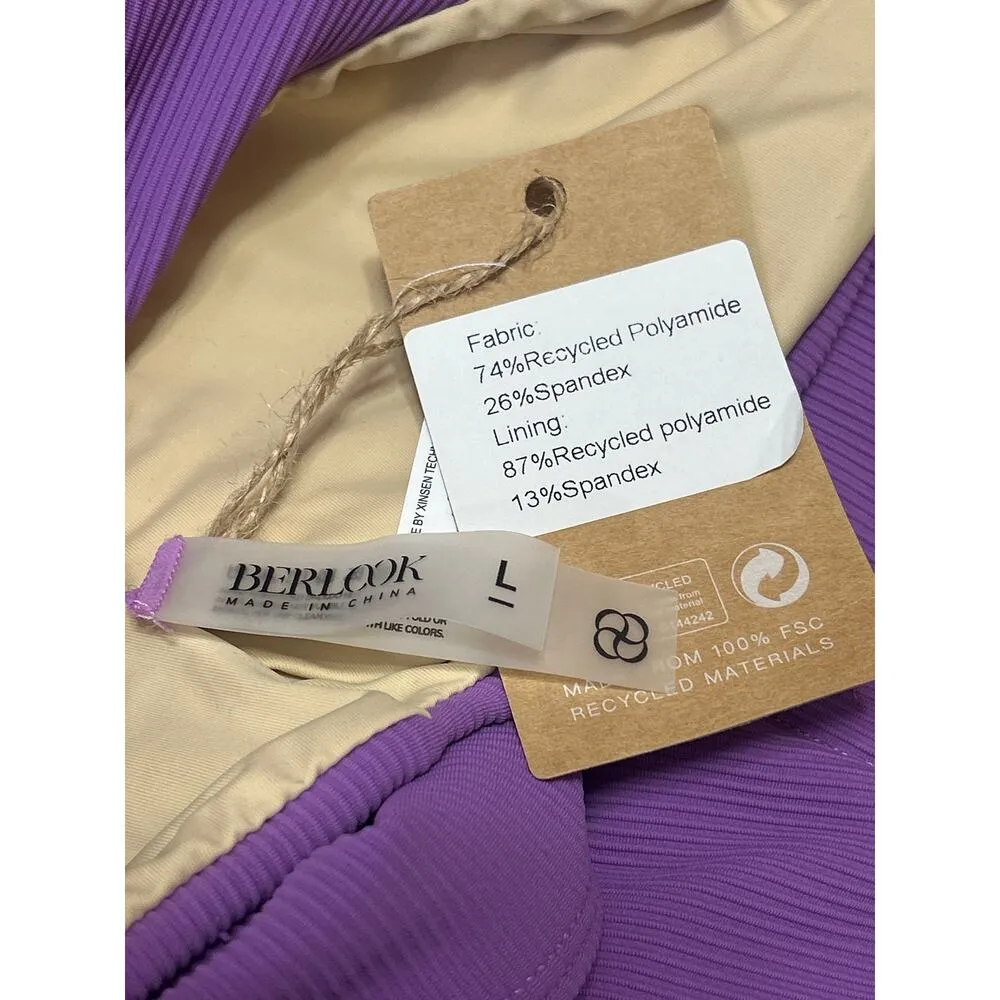 NEW Berlook Purple Ribbed Knit Twist Front Two Piece Set Swimsuit Swimwear Sz L Size L - Image 4