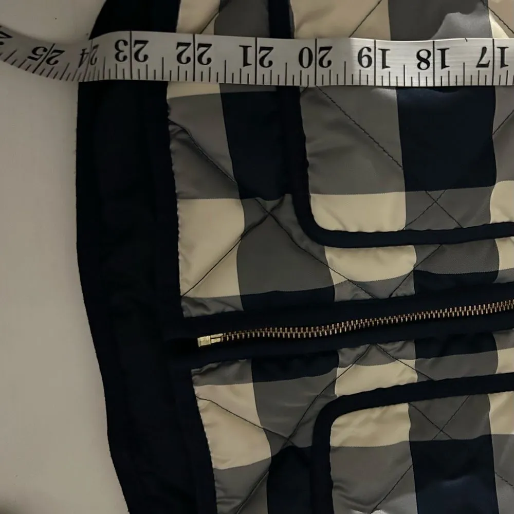 J. Crew Excursion Quilted Down Vest Navy Cream Plaid Size XS preppy 138.00 MSRP - Image 11