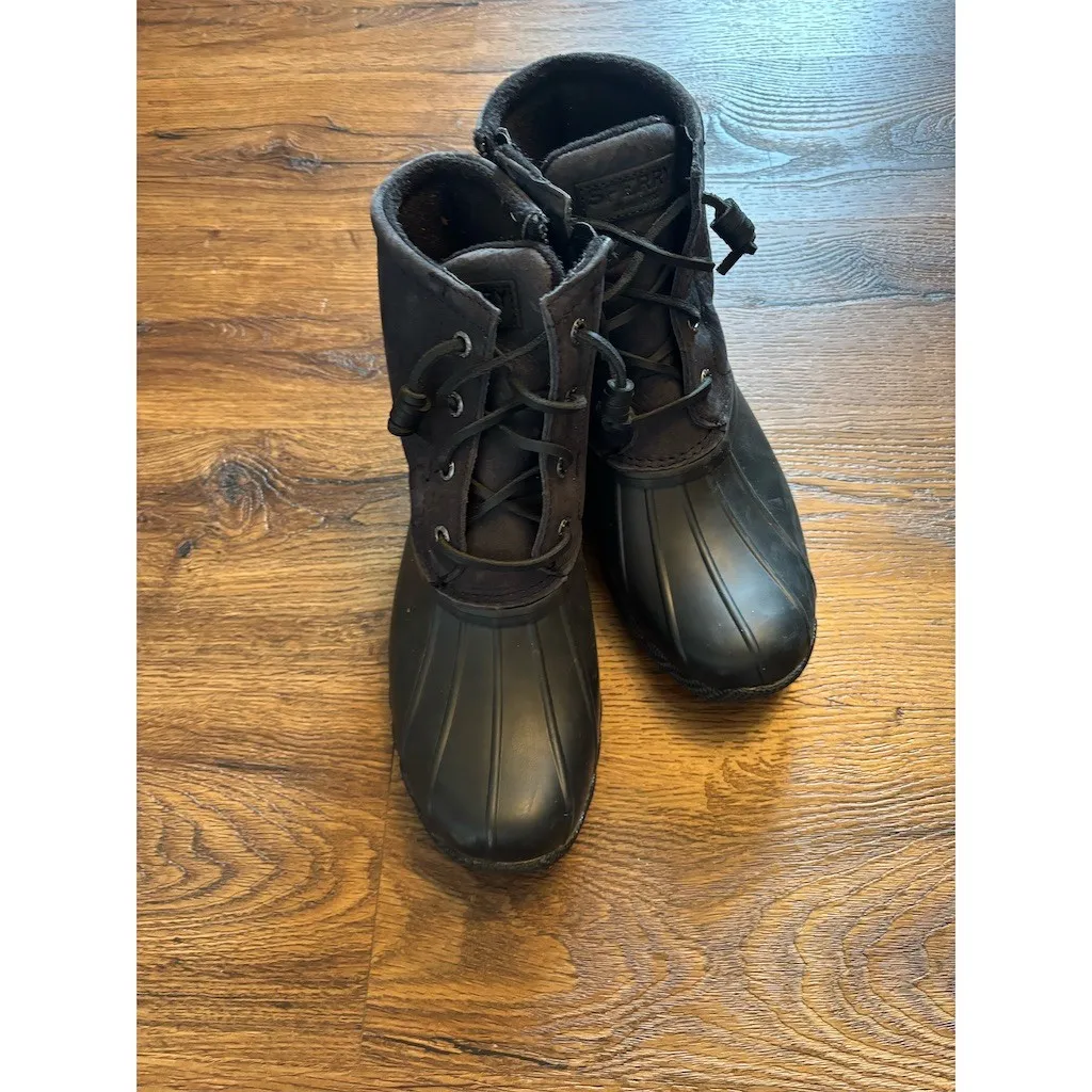 Sperry Saltwater Duck Boots Womens Size 6.5 Black Waterproof Lace-Up Ankle - Image 3