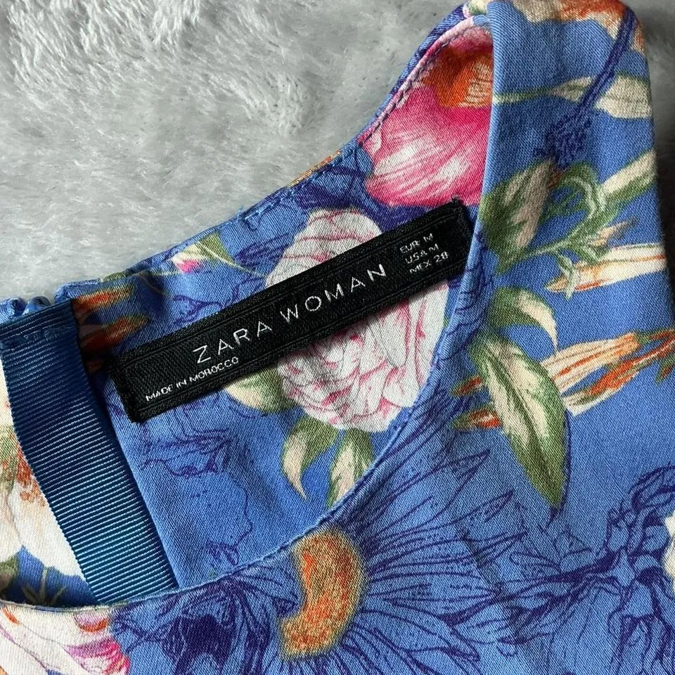 Zara Woman Floral‎ Print Halter Maxi Dress Blue Pink White Summer - Image 4
