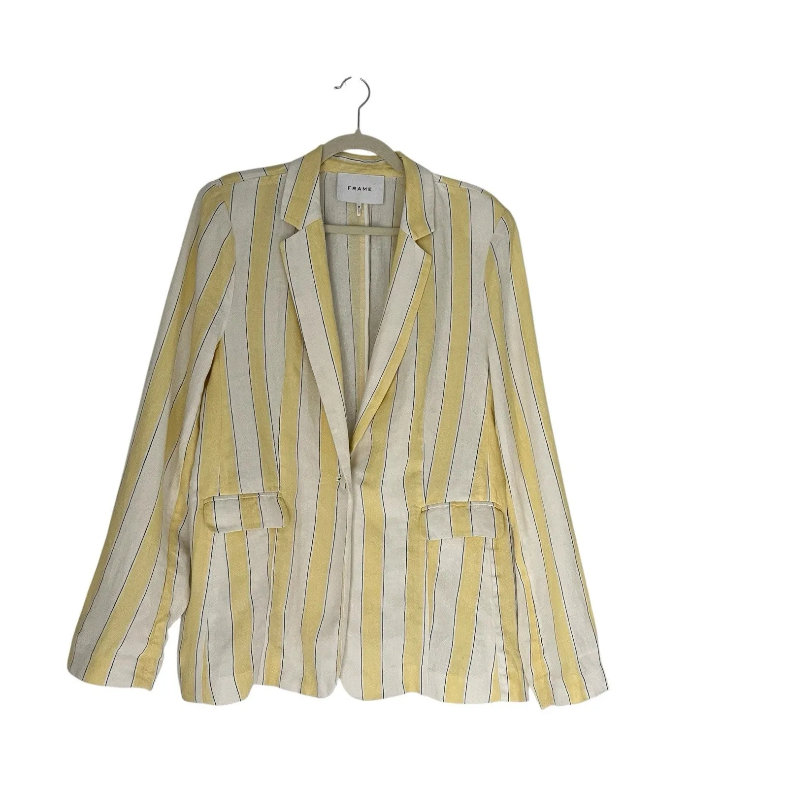 Frame Linen Stripe Blazer Golden haze Sz 14 Preppy Academia Coastal Country club - Image 3