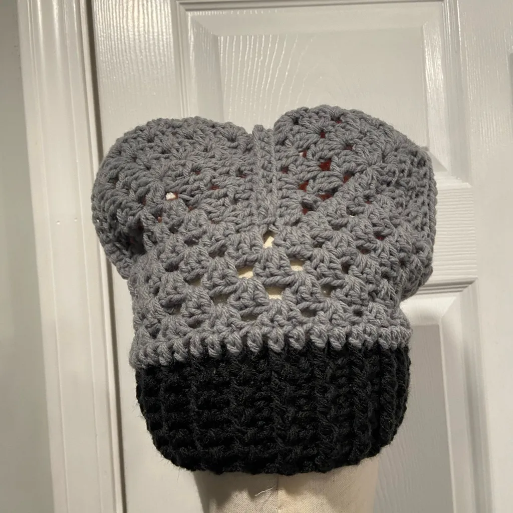 Handmade Crochet Cat Animal Ear Beanie Hat Cozy Ribbed Brim Stretch Winter Hat - Image 2