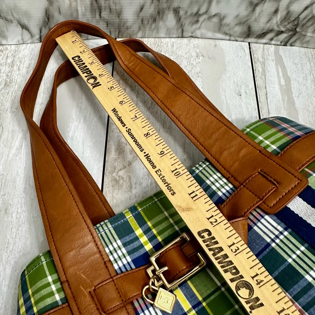 Tommy Hilfiger Green Blue Plaid Tote Preppy Nautical Checked Classic Belt Detail - Image 13