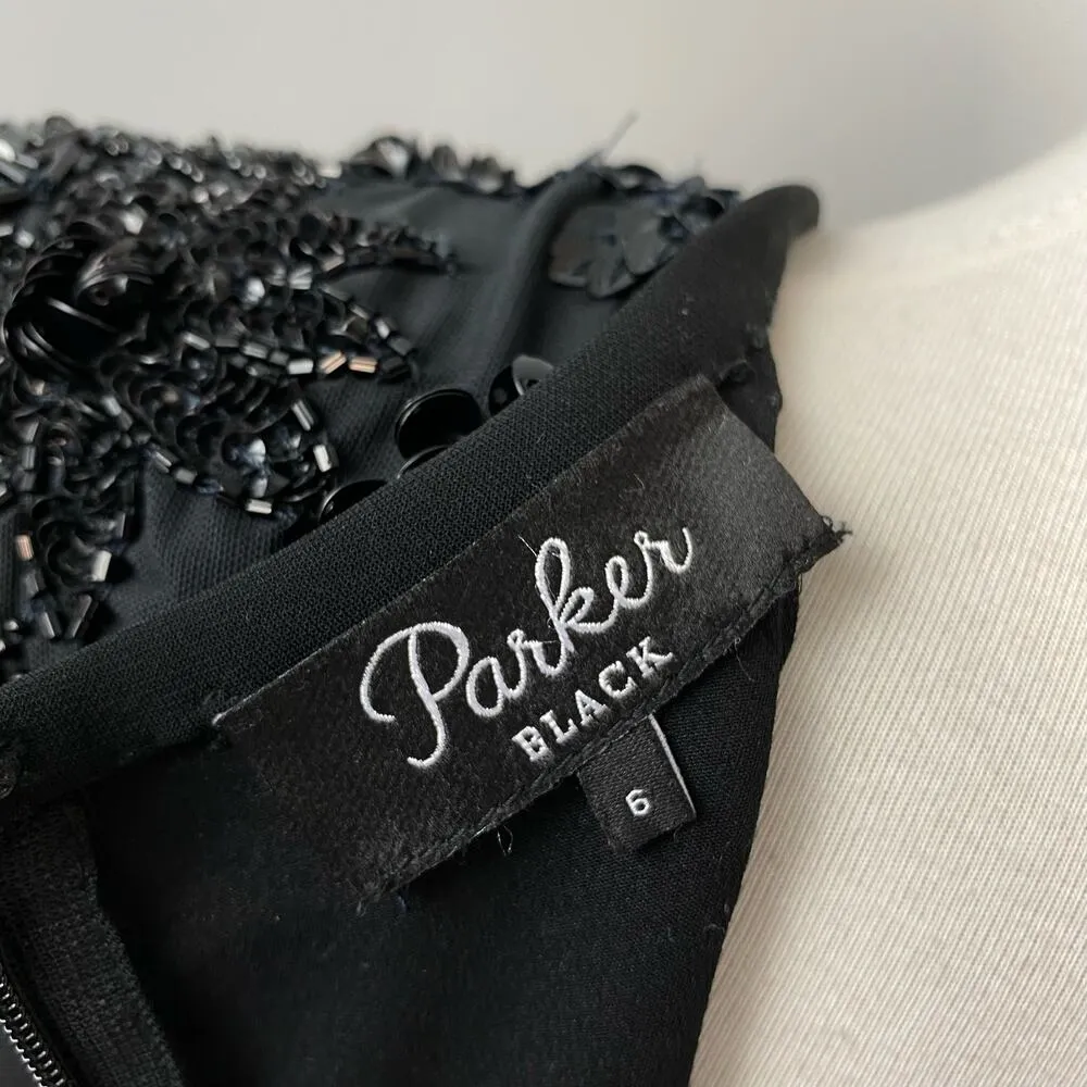 NEW Parker Black Cocktail Beaded & Sequin Fit & Flare Dress Size 6 Classic - Image 9