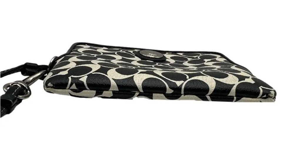 COACH Black and White Signature Coated Canvas Wristlet - Image 3