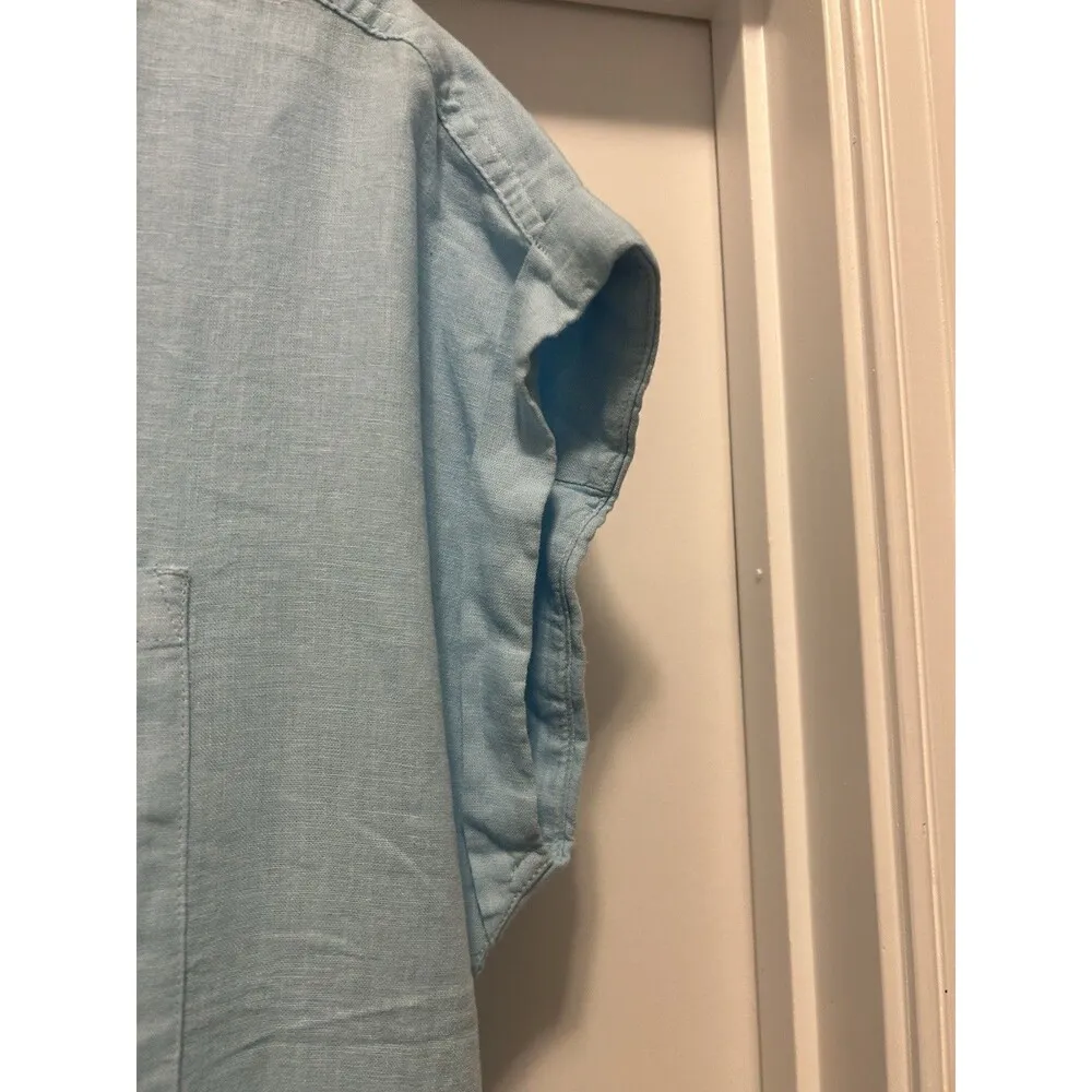 Orvis Women's Size Large Blue Linen Blend Button Short Sleeve Top Cap Sleeves - Image 4