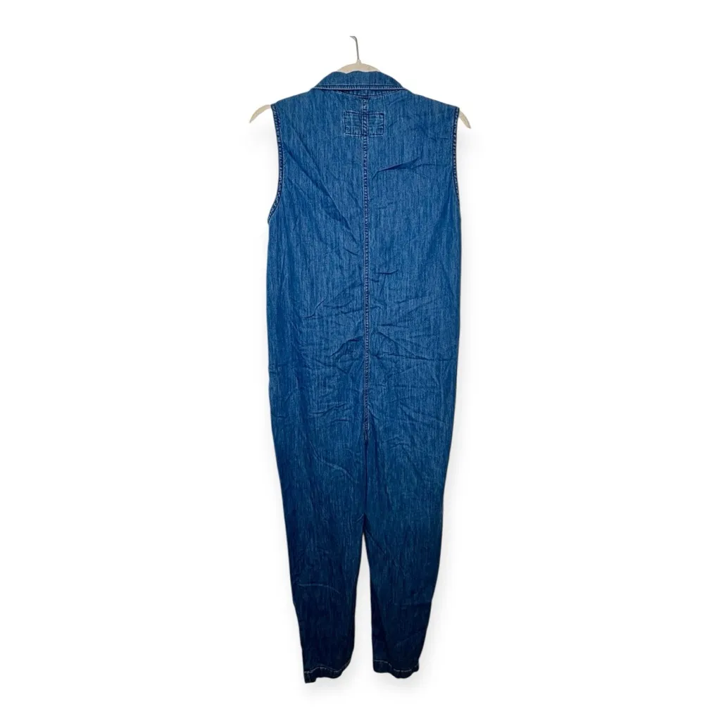 Massimo Dutti Blue Denim Button-Front Jumpsuit Utility Workwear 70s Revival S - Image 3