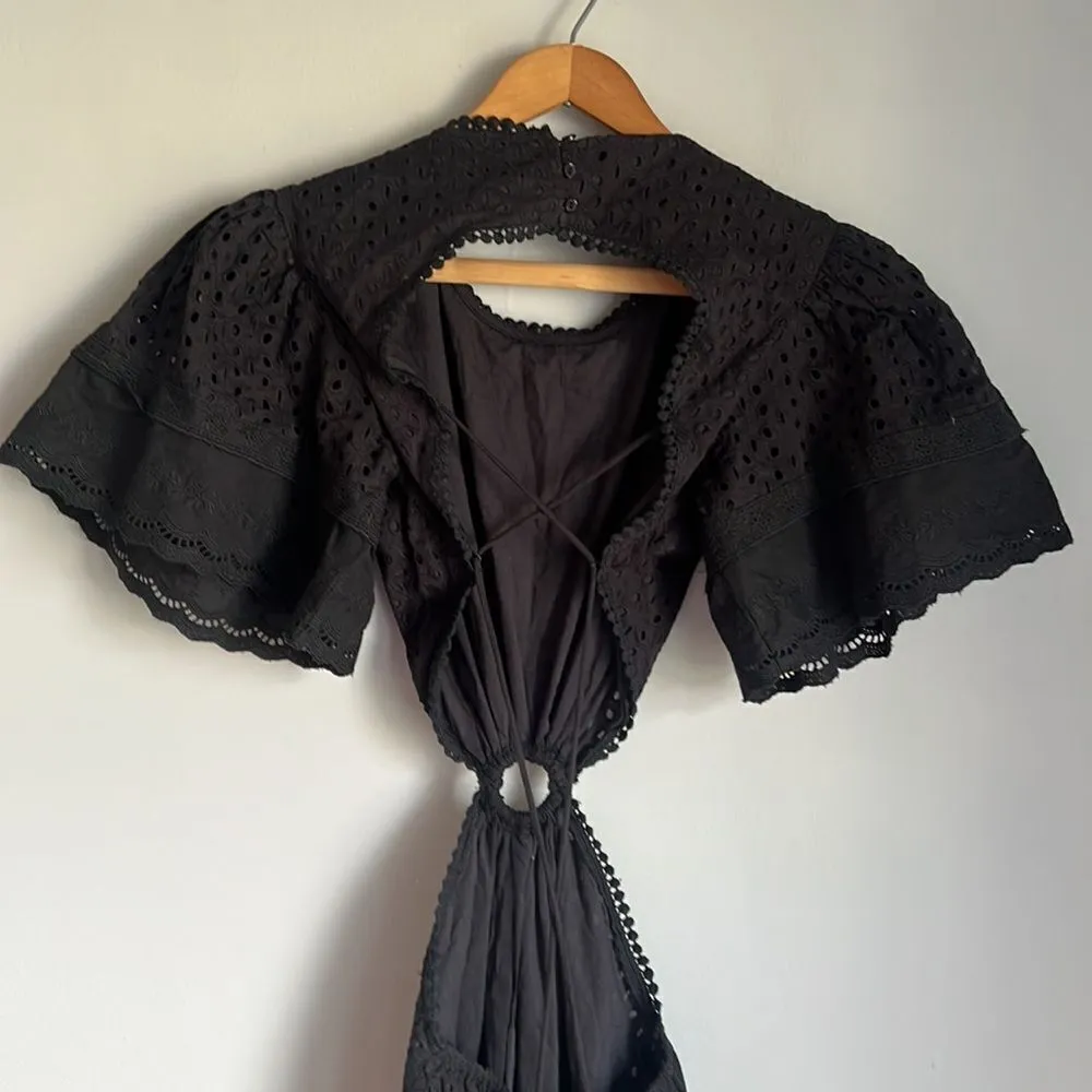 Maia Bergman Women's Crochet Eyelet Open Back Maxi Dress Black - Image 5