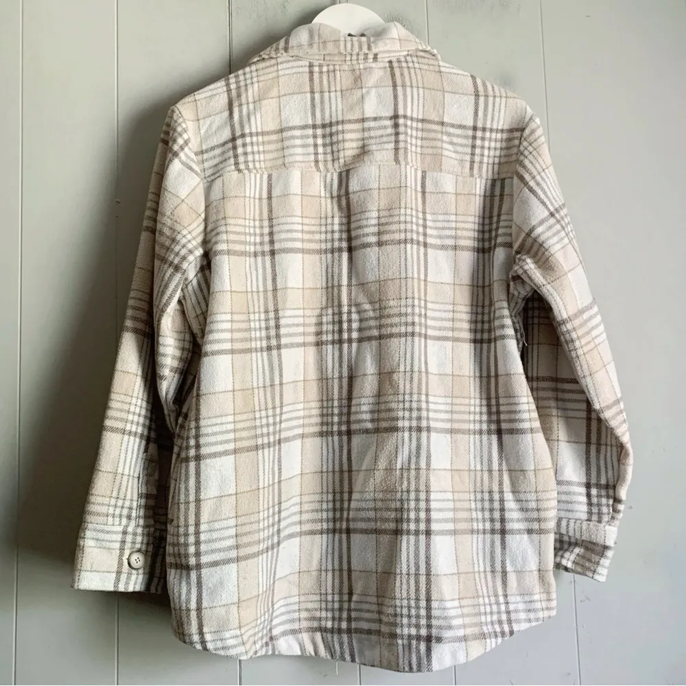 Shop Wanna B Women's Flannel Shacket Plaid Shirt Jacket 90s Grunge Shacket S Tan - Image 2
