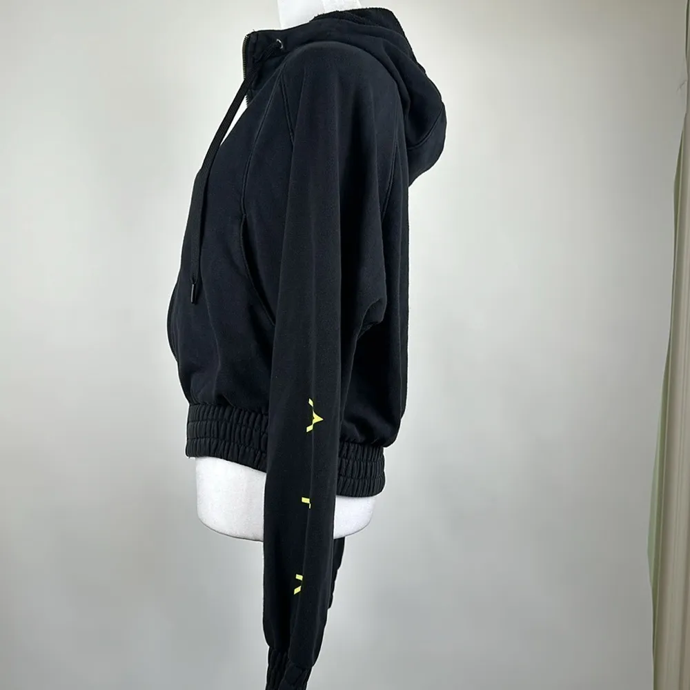 Nike Air Black & Neon Yellow Volt Zip Up Cropped Hoodie Sweatshirt Size Small - Image 8