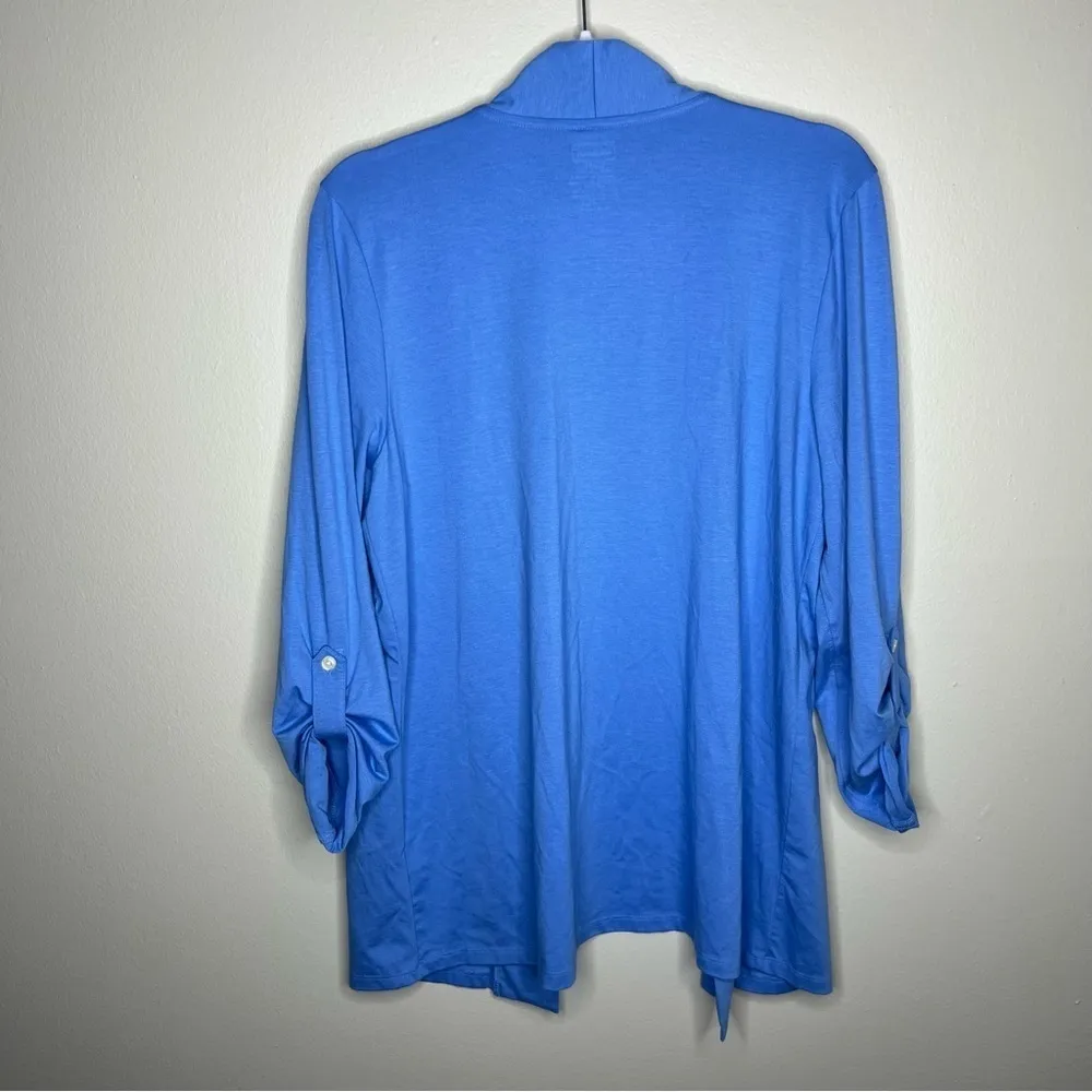 LL Bean Petite Blue Soft Supima Cotton Roll‎ Tab Sleeves Open Front Cardigan Size undefined - Image 2