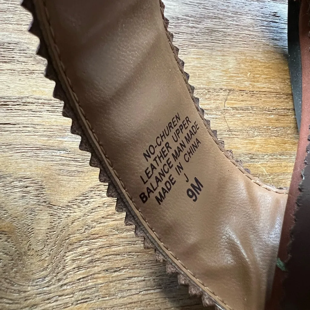 Vintage 90s Nine West Size 9 Brown Leather Square Toe Slide Sandal - Image 7