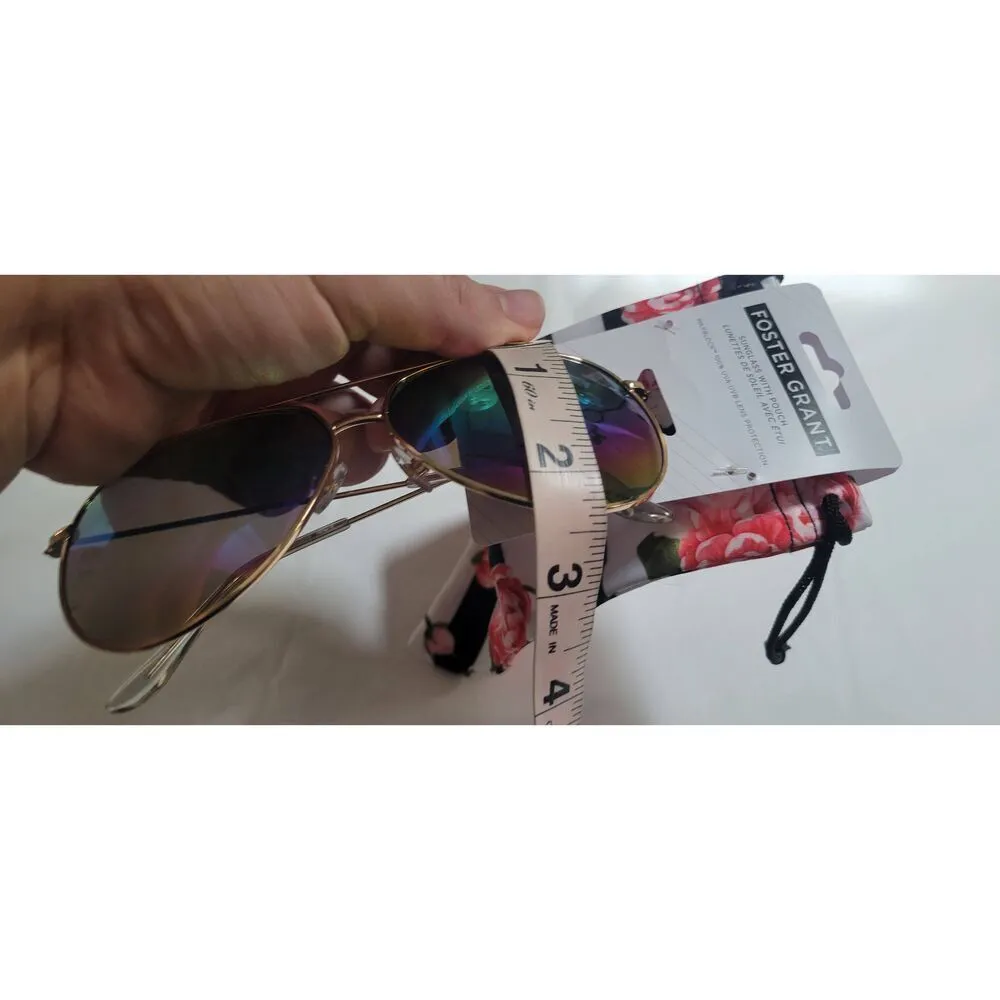 Foster Grant NEW WOMENS GOLD FRAME SUNGLASSES with Rainbow Lenses and Floral Pou - Image 5