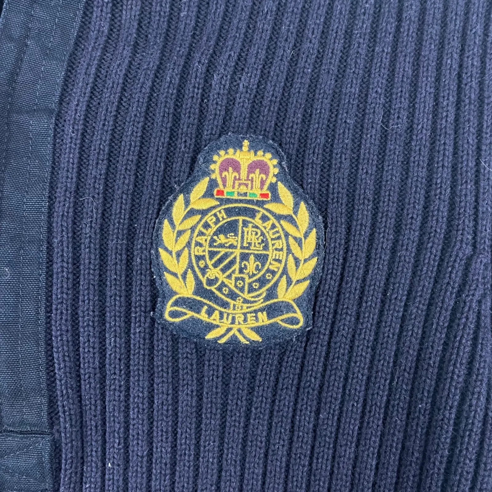 Lauren Ralph Lauren Navy Ribbed Quarter Zip Sweater Crest Logo Women's M Y2K - Image 2