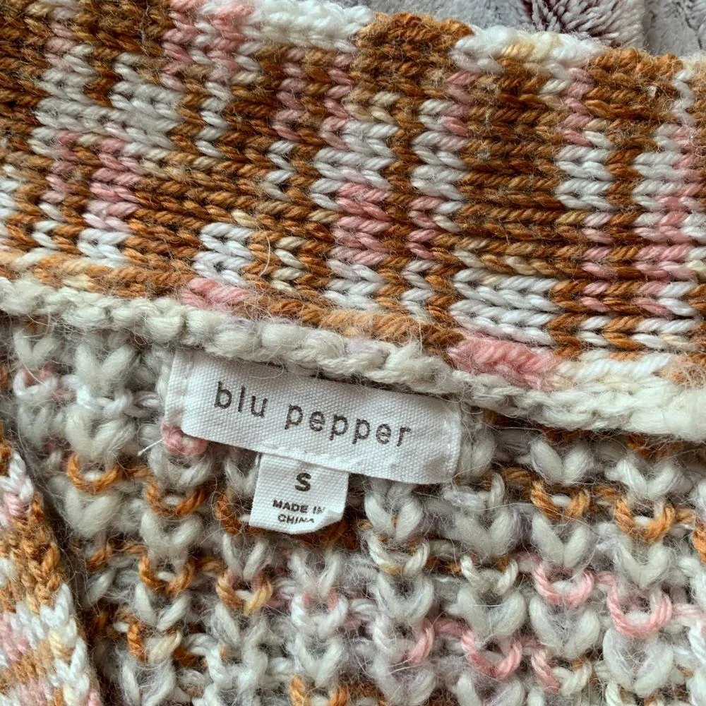 Blu Pepper Marled Knit Button Front Cardigan Sweater Cream Brown Pink Size Small - Image 7
