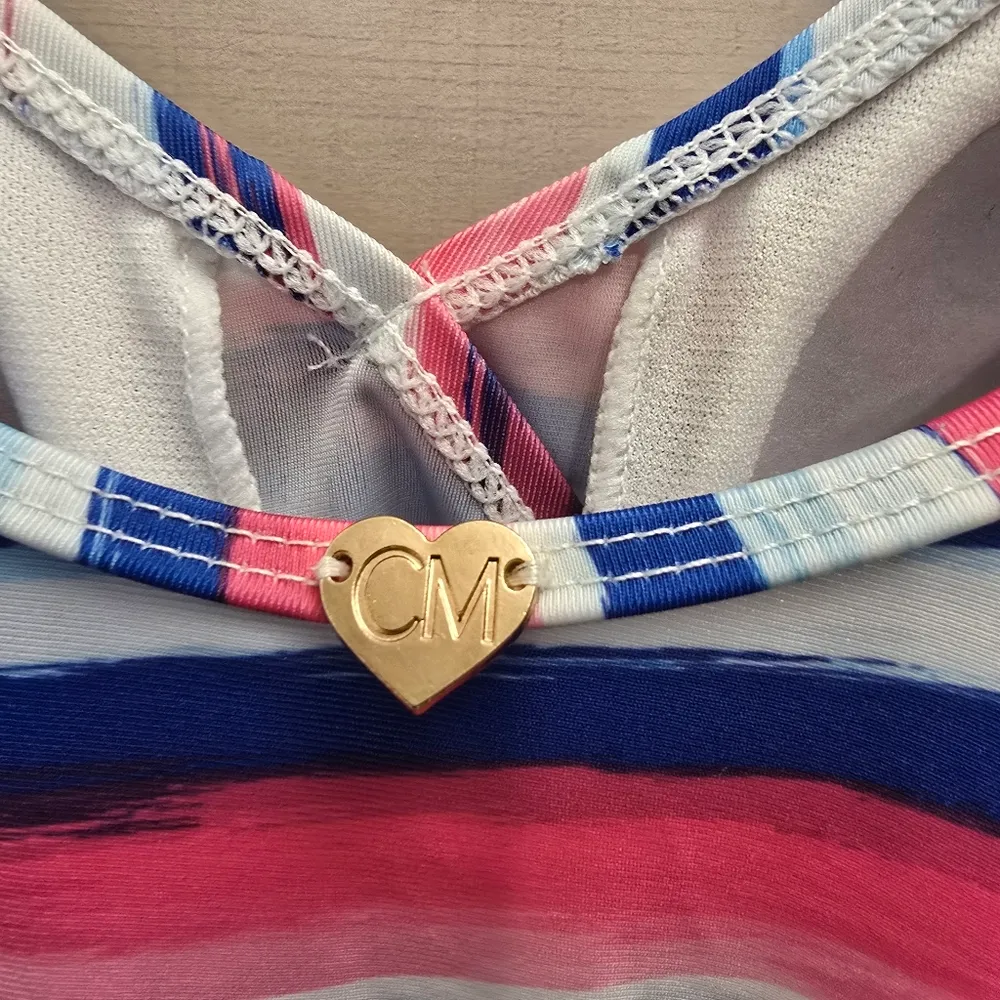 {M} Catherine Malandrino Striped Printed One Piece Swimsuit Pink Blue White - Image 12