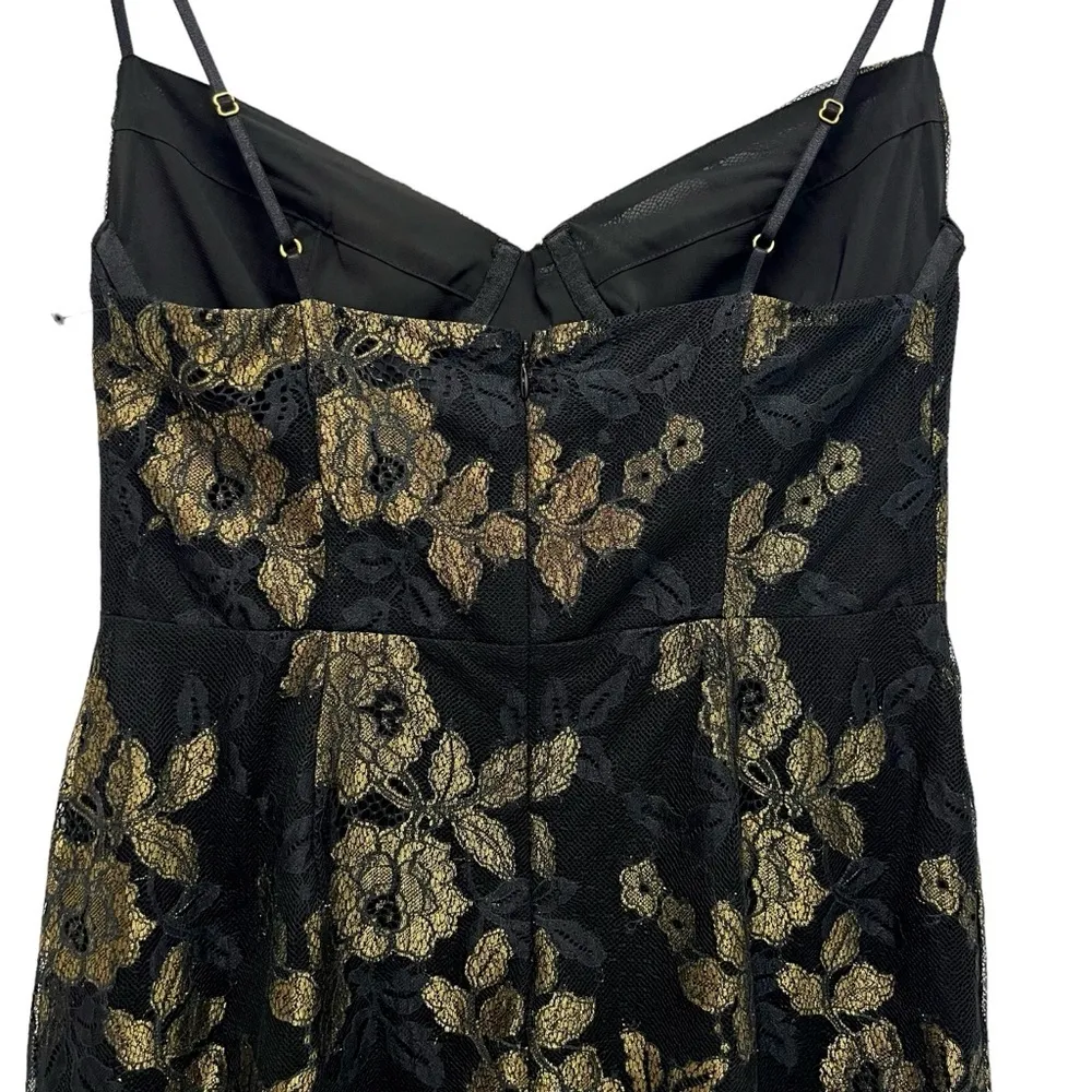 For Love & Lemons Bumble Buster Mini Dress Black/gold Lace Straps Romantic M - Image 7