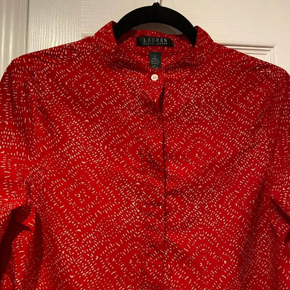 LRL Ralph Lauren Red Tan Long Sleeve Button Popover Split Hem Tunic Top Size S - Image 2