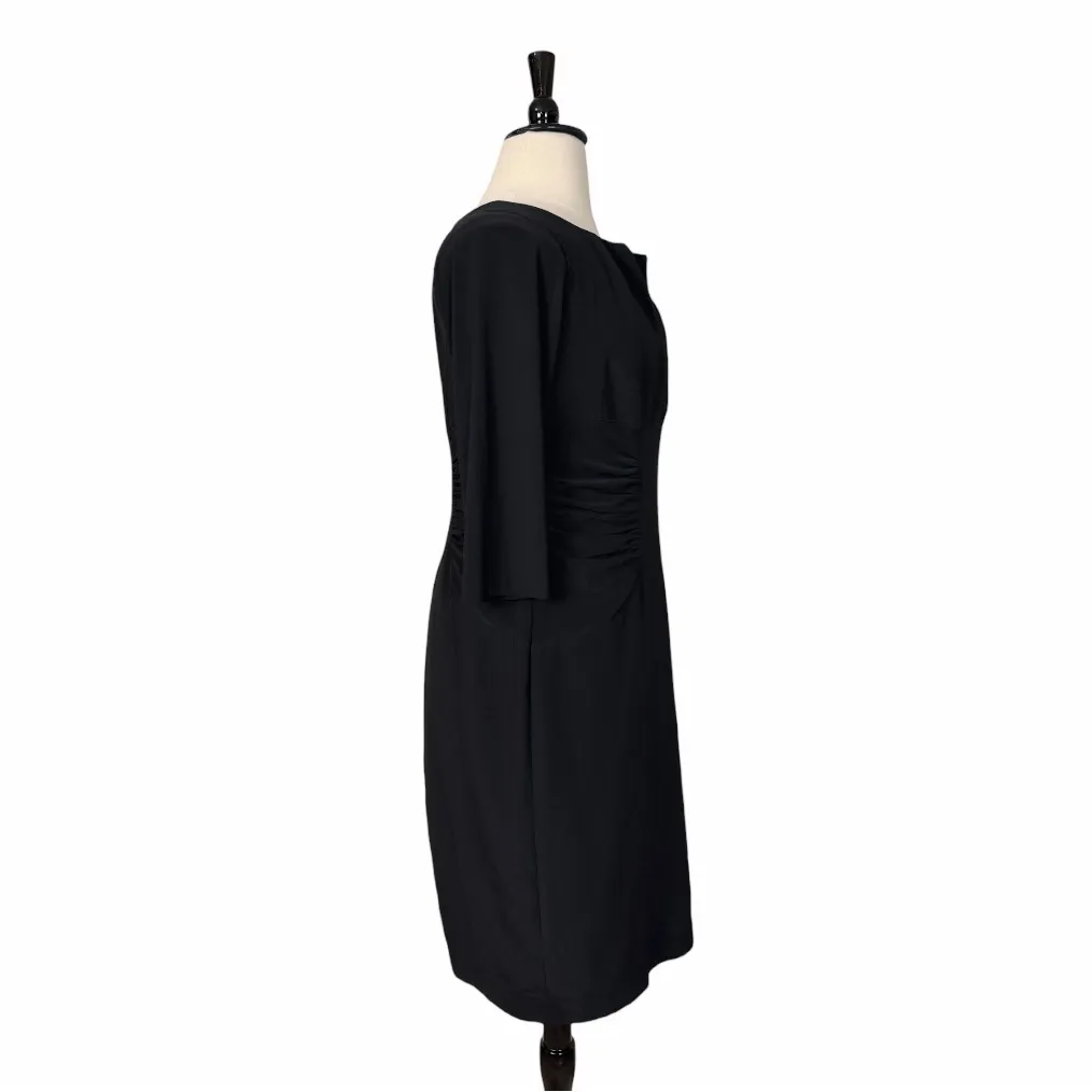 Adrianna Papell Black Ruched Midi Dress 3/4 Sleeve V-Notch Neck Women’s Size 16W - Image 3