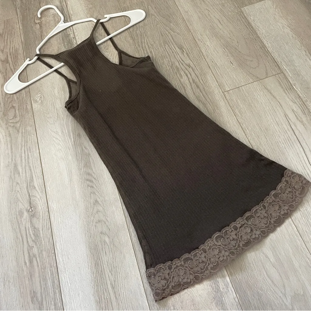 Abercrombie & Fitch Tank Top lace trim long racerback womens Brown (small) y2k - Image 4