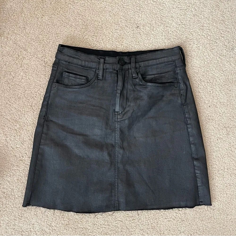 Frayed Edge Milla Black Coated Denim Mini Skirt in Spartacus - Image 4