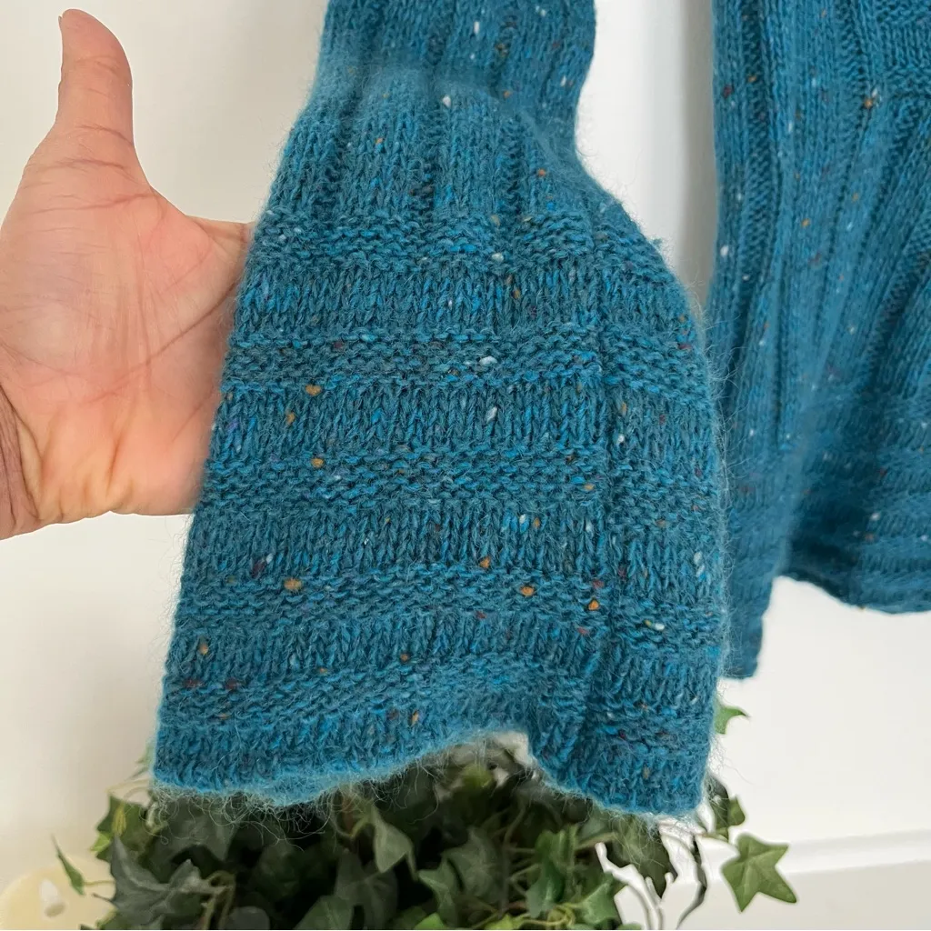 Margaret O'leary Merino Wool Superkid Teal Speckled Shawl Pullover Bell Sleeve - Image 4
