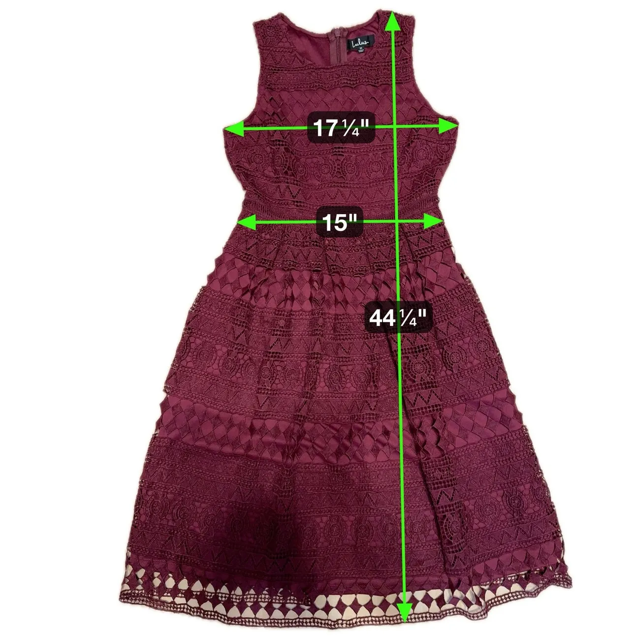 Lulus Burgundy Lace Midi Dress Fit and Flare Dress Sleeveless M - Image 6