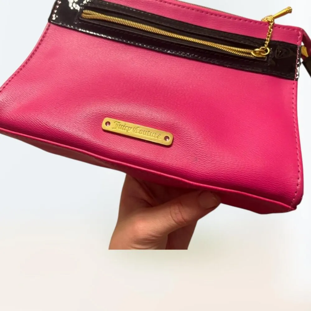 2000s Y2k Pink, Black, and Gold Juicy Couture Small Women's Make Up Bag OS - Image 5