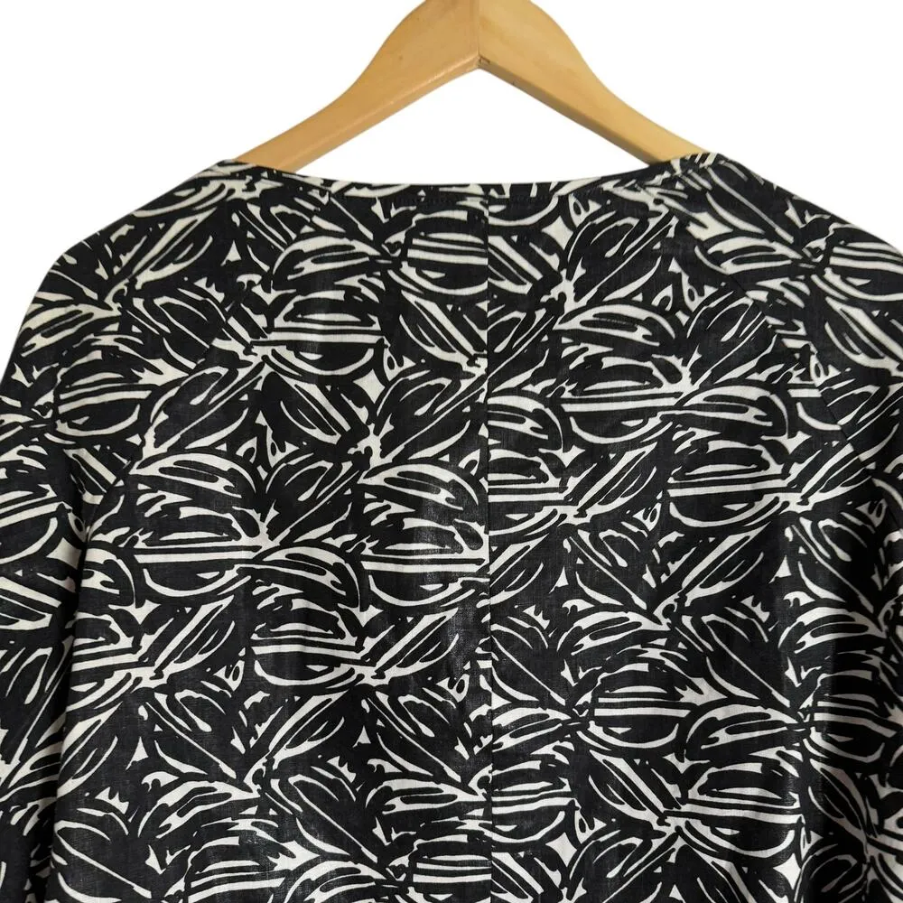 Lafayette 148 New York Black White Linen Printed 3/4 Sleeve Jacket Size 12 - Image 7