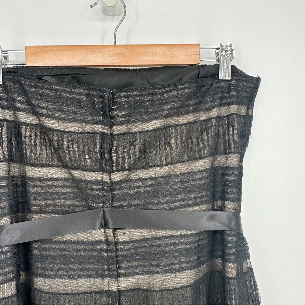 BCBG Maxazria Strapless Feather Trim Cocktail Dress Tiered Black Women's 12 - Image 8