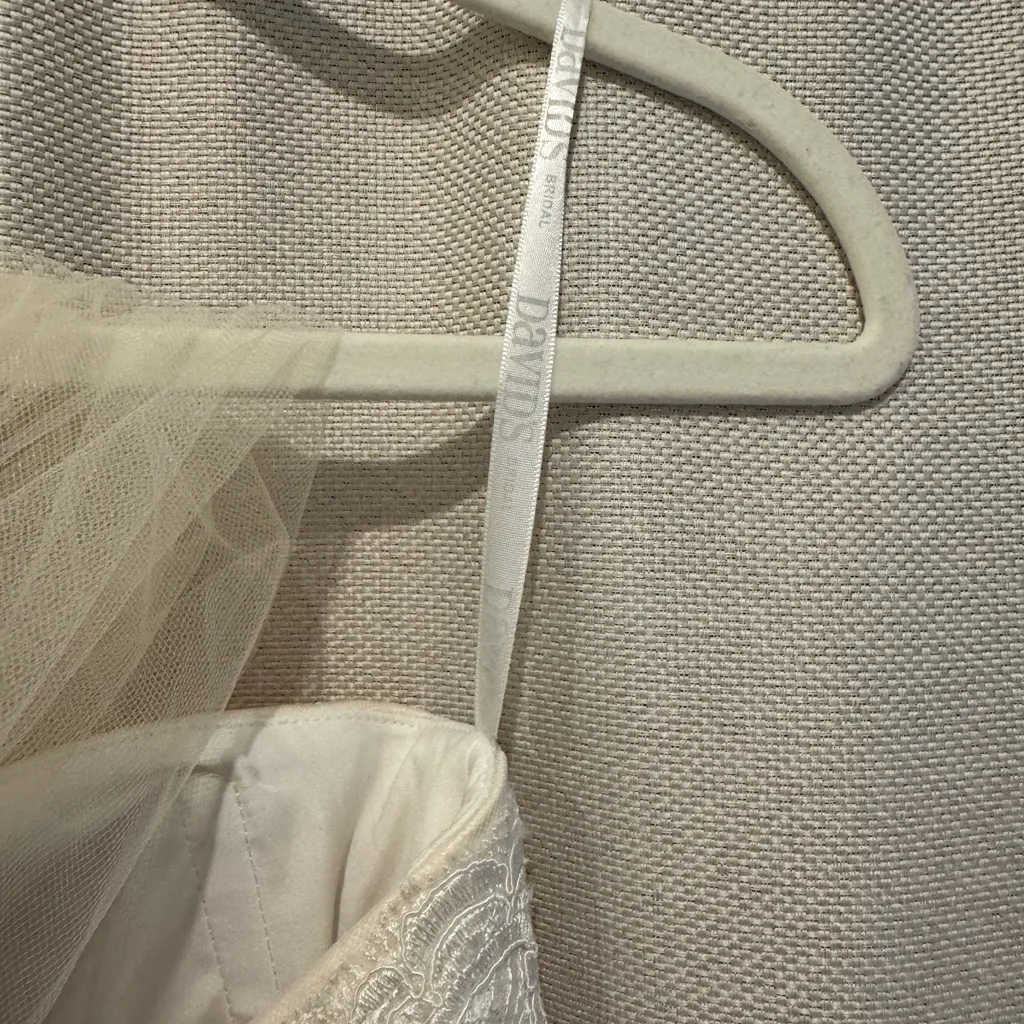 David’s Bridal Ivory A-line Wedding Dress Size 12 Full Length/Train With Veil - Image 12