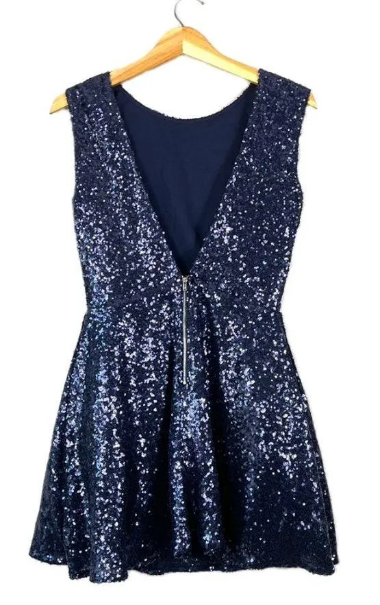 Blue Sequinned  Evening Dress M - Image 2