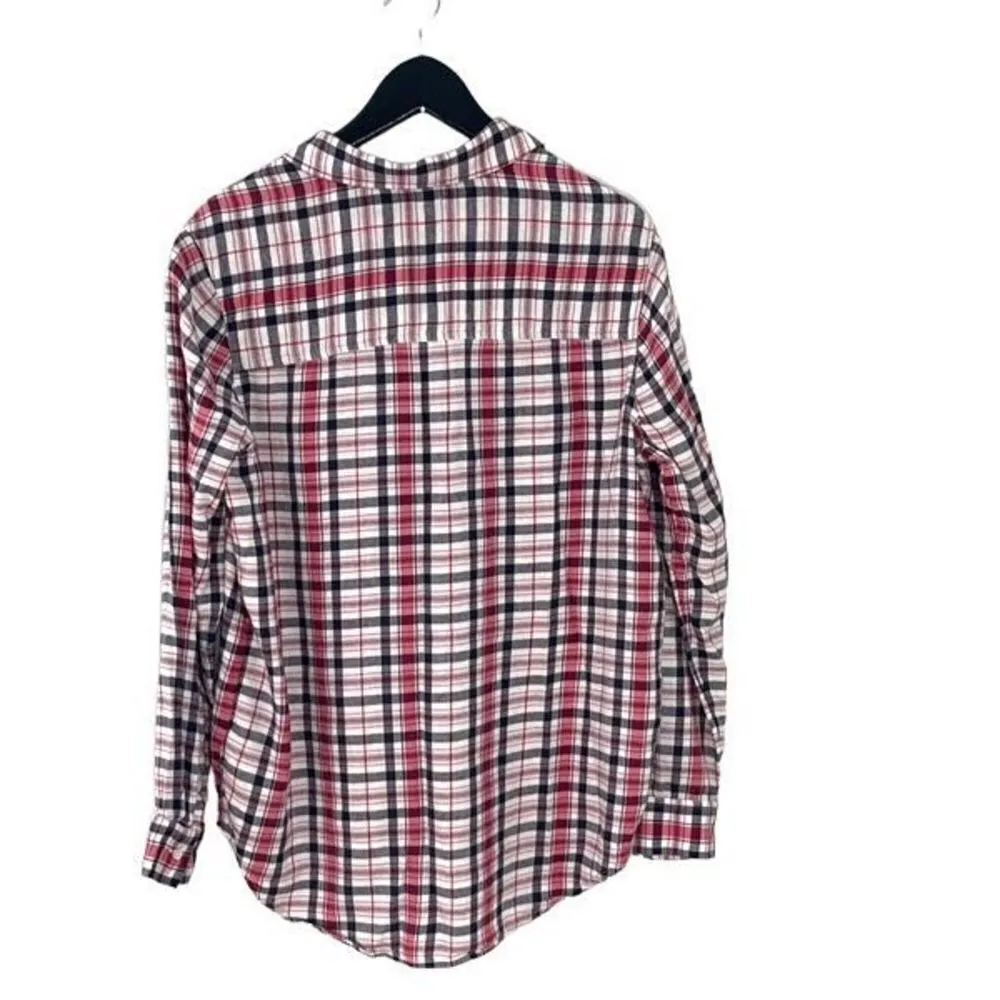 Aerie Womens Plaid Button Down Shirt‎ Long Sleeve Pocket Red Blue Size Medium - Image 3