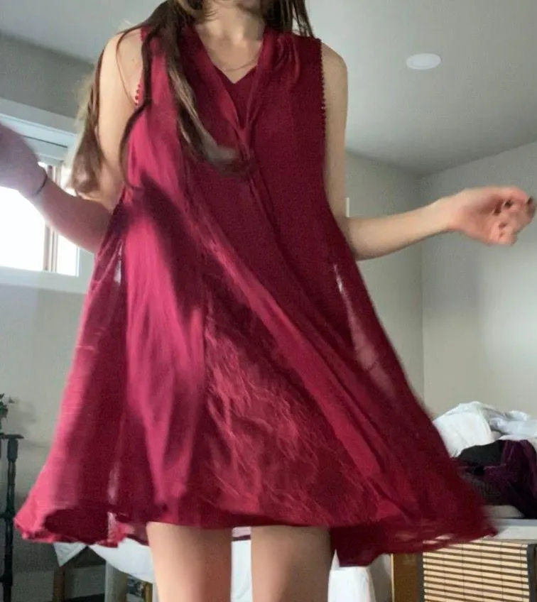 Burgundy Flowy Boho Dress With Lace Detail  - Image 2