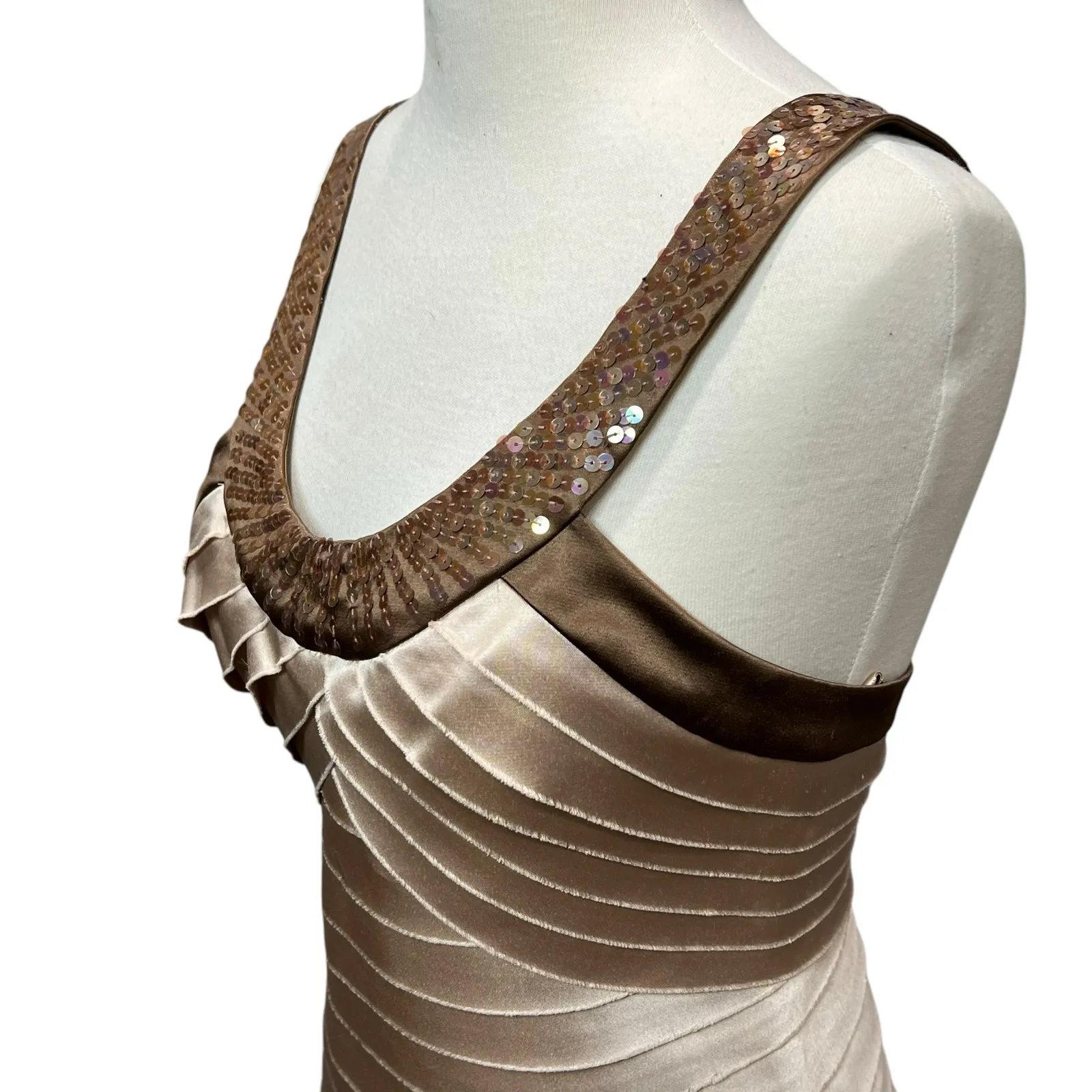 BCBGmaxazria Dress Womens S Champagne Brown Satin Sequin Cocktail Glam HOCO NWT - Image 3