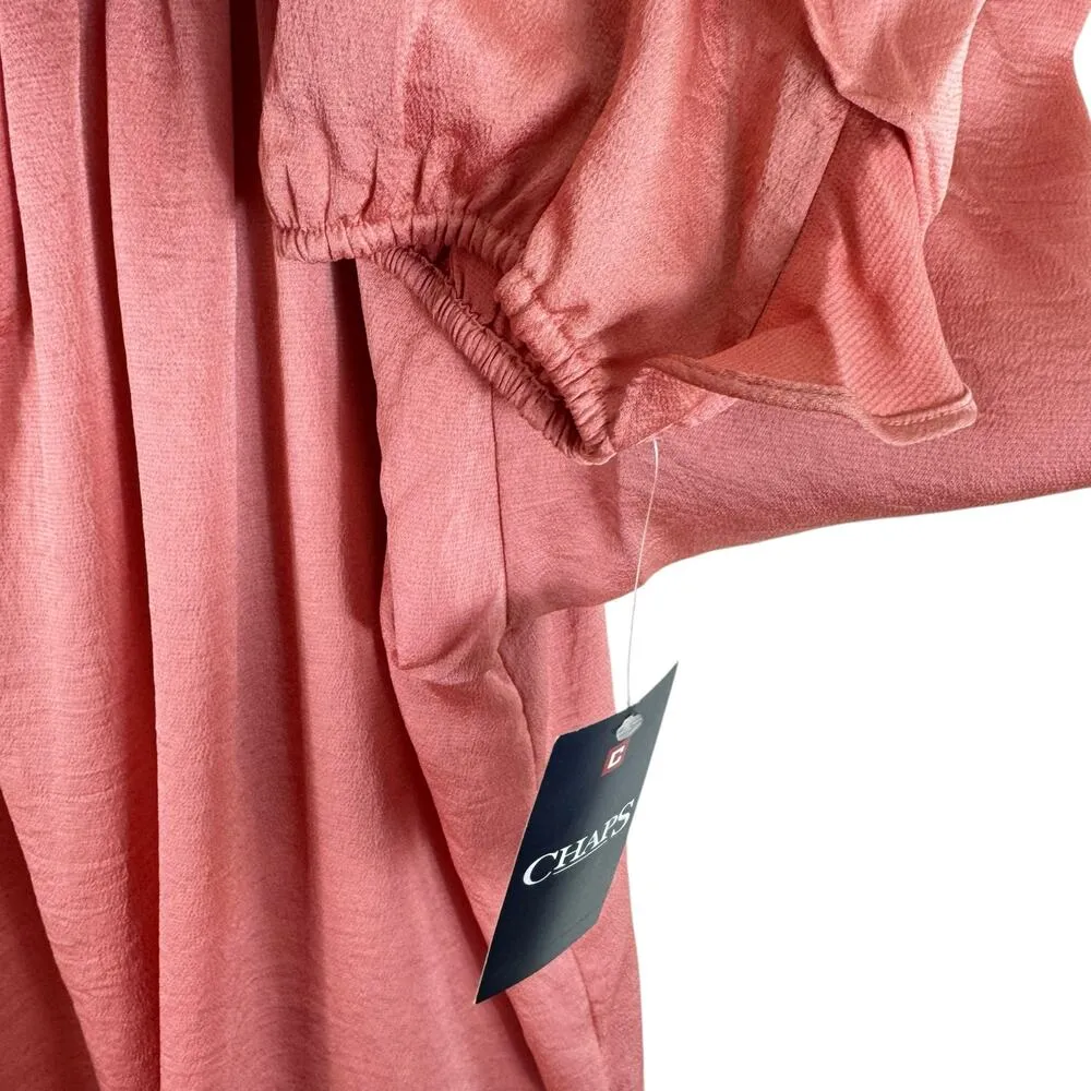 Chaps NWT Pink Salmon Coral Long Sleeve Ruffled Lightweight Blouse Size L - Image 4