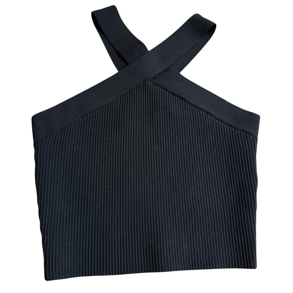 Allie Rise Size M Halter Neck Ribbed Crop Top Black Cocktail Going Out Top Party - Image 4