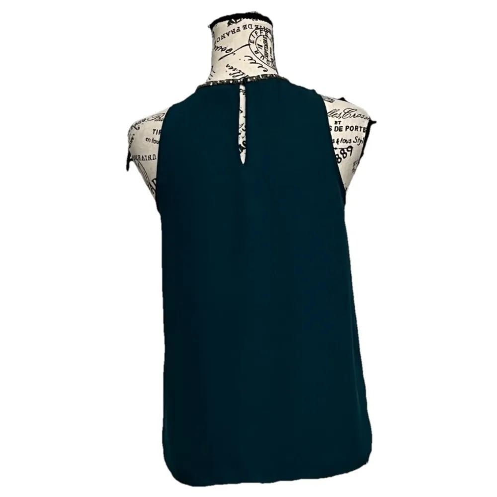 Violet + Claire Green Beaded Neckline Crepe Blouse Womens Career Modest Mature S - Image 4