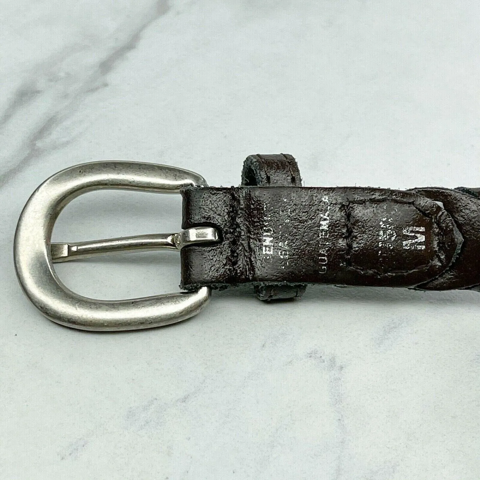 Vintage Brown Woven Leather Belt Silver Buckle Medium (M) ✨ - Image 7