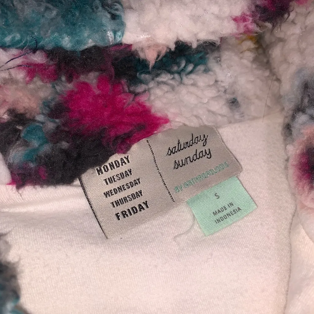 Anthropologie Saturday/Sunday Rosemarie Floral Quarter Zip Teddy Hoodie Sherpa S White - Image 10