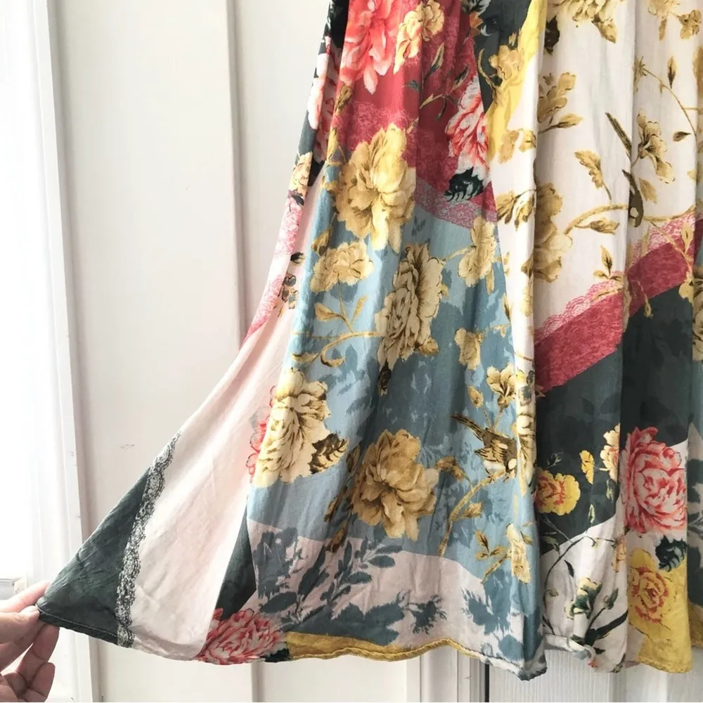 Monsoon ASOS OANA Ivory Floral Abstract Print Satin Tea Evening Dress 6US Medium - Image 6