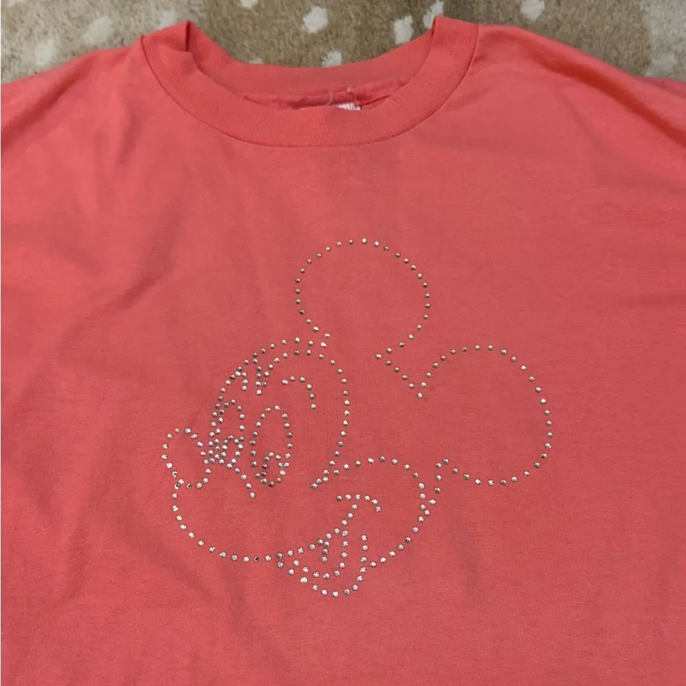 Disney wear vintage coral pink rhinestone Mickey Mouse T-shirt women’s large - Image 4