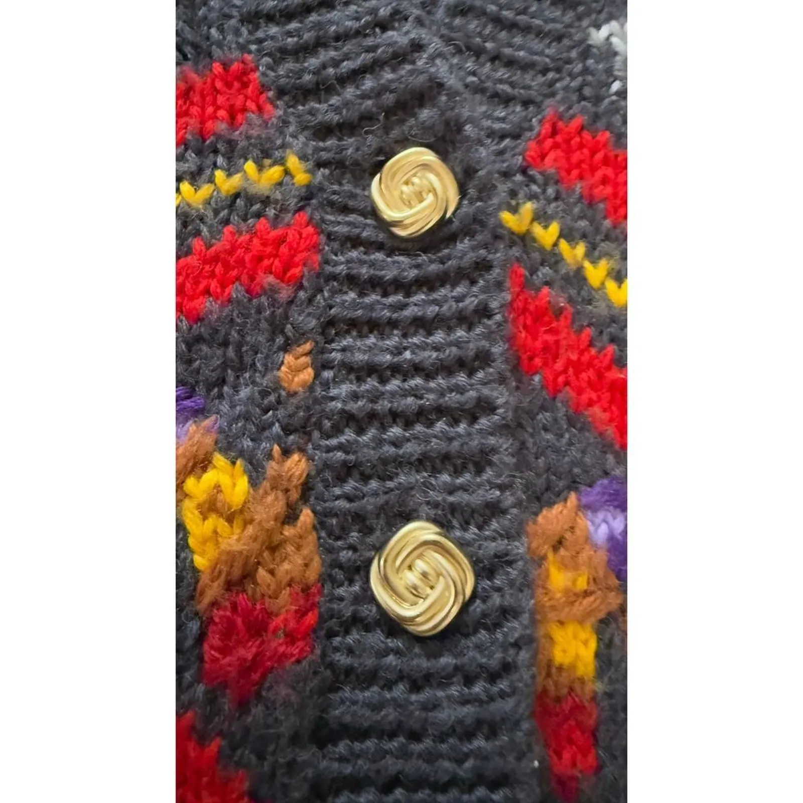 Vintage SK & Company Wool Blend Floral Duster Cardigan Sweater L Boho 80s Gray Size L - Image 7